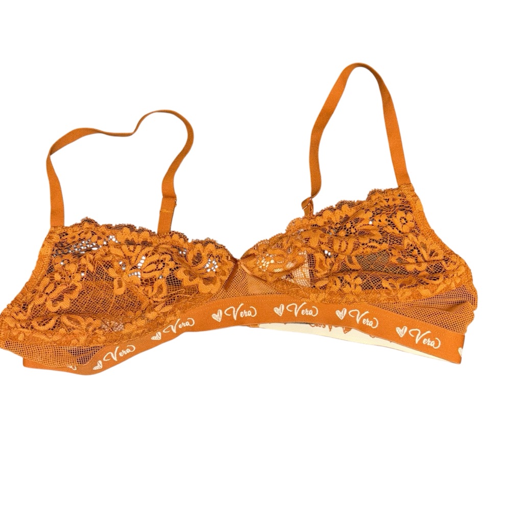 Nwt Vera Butter Toffee Orange Lace Bralette Sz S